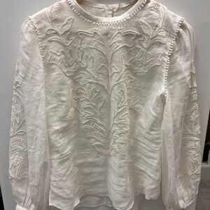 Veronica Beard Elegant White Embroidered Maryana Women's Top